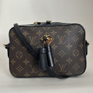Louis Vuitton Saintonge Monogram Canvas Crossbody Bag Black Leather Tassel Brown